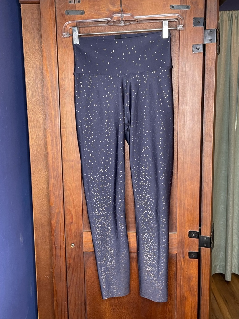 Peloton Show Up Navy Gold Sparkle High Rise Leggings Athletic Workout Yoga S - Picture 2 of 6